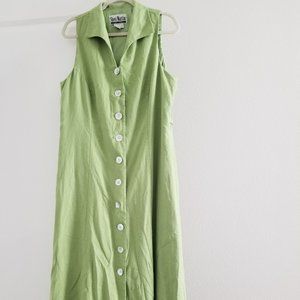 Green linen blend long dress size 18